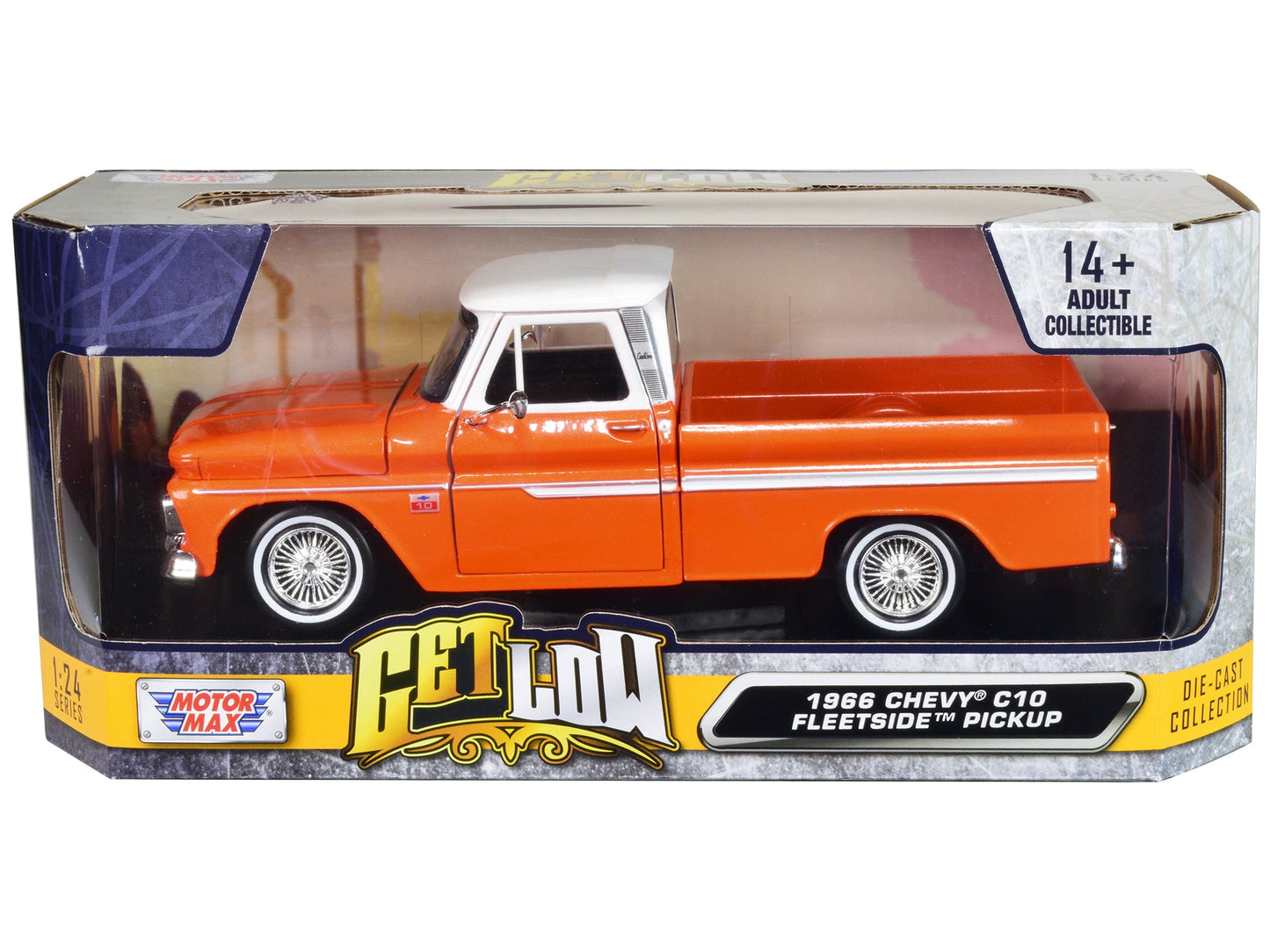 1966 Chevrolet C10 Fleetside Pickup Truck Lowrider Orange Metallic with White Top "Get Low" Series 1/24 Diecast Model Car