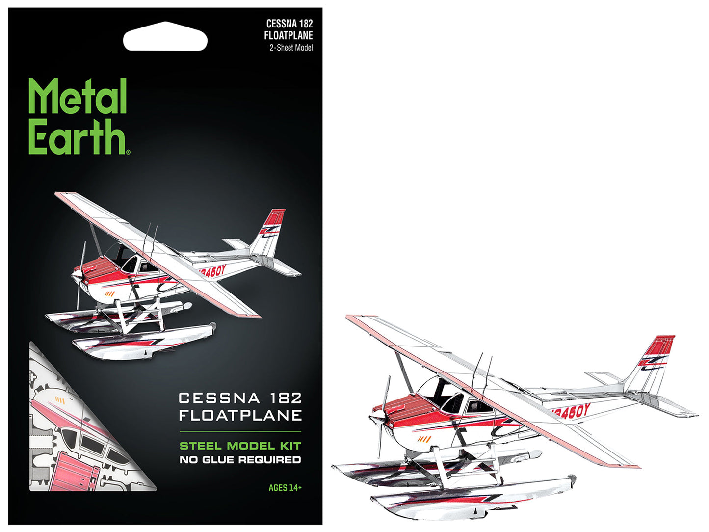 Model Kit Cessna 182 Floatplane White and Red (Moderate Difficulty) Steel Model