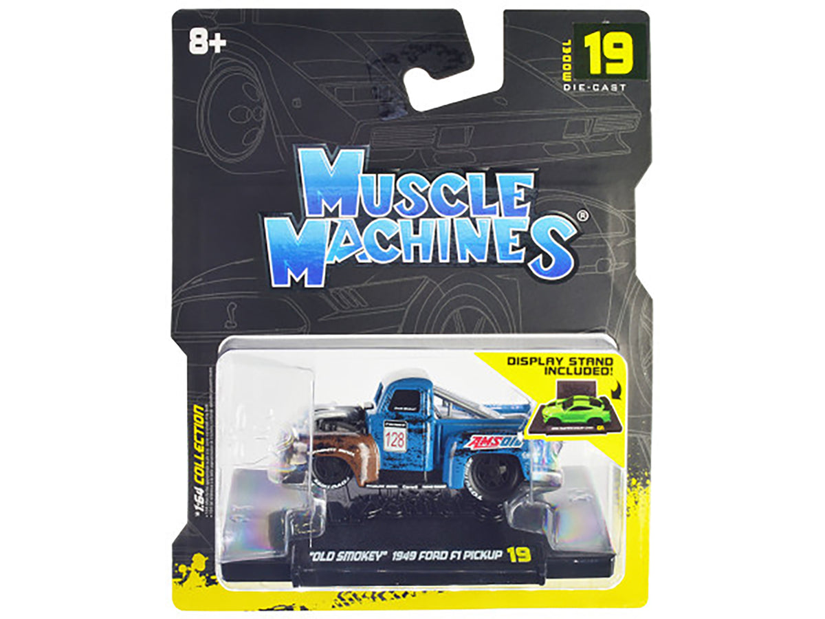 1949 Ford F1 Pickup Truck #128 "Old Smokey" Blue and Brown (Weathered) 1/64 Diecast Model Car