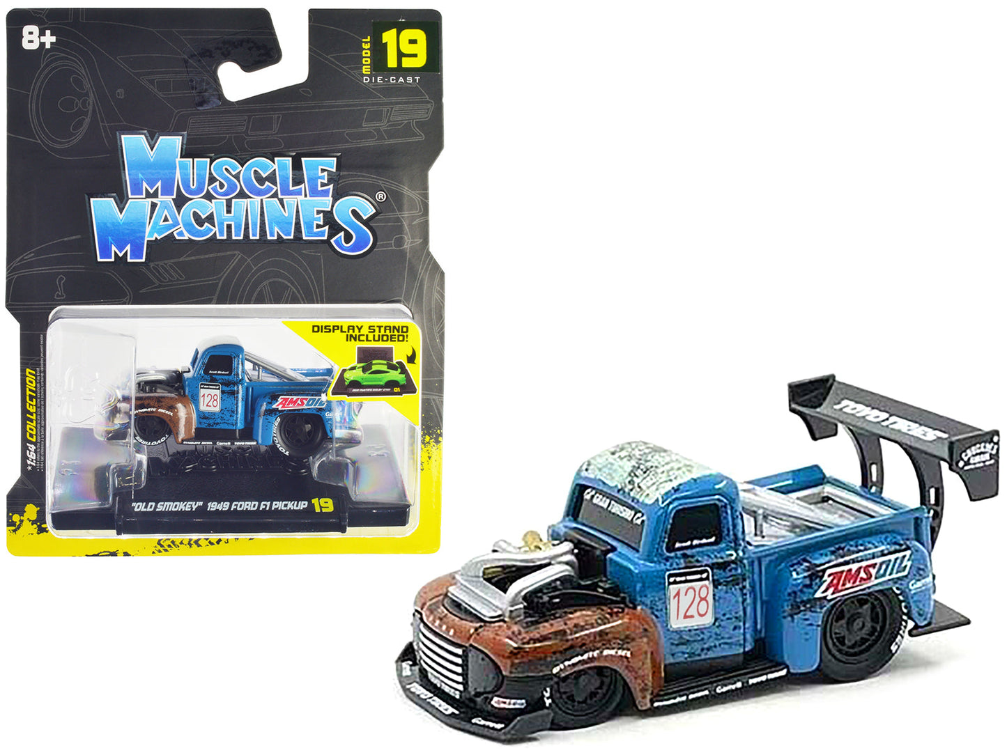 1949 Ford F1 Pickup Truck #128 "Old Smokey" Blue and Brown (Weathered) 1/64 Diecast Model Car