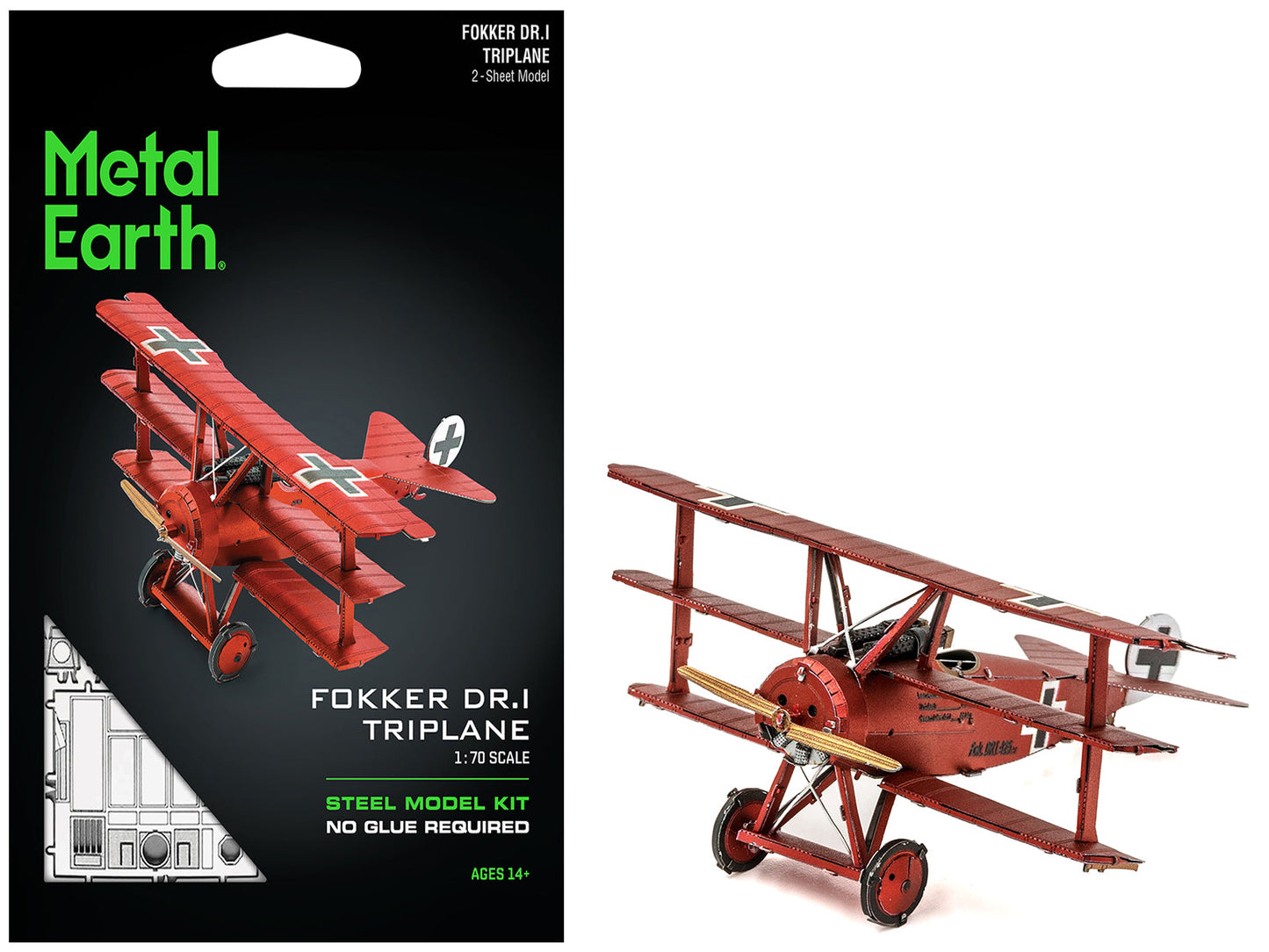 Model Kit Fokker Dr.I Triplane Fighter Aircraft "Red Baron" German Air Force (Moderate Difficulty) Steel Model
