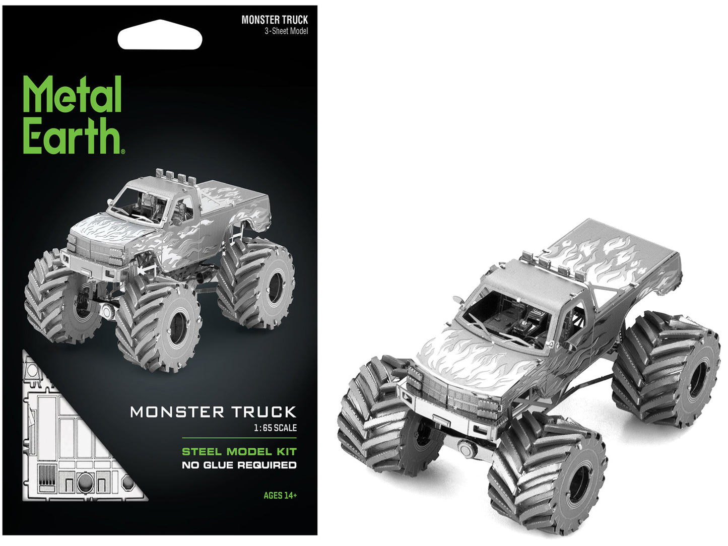 Model Kit Monster Truck with Flame Graphics (Moderate Difficulty) Steel Model
