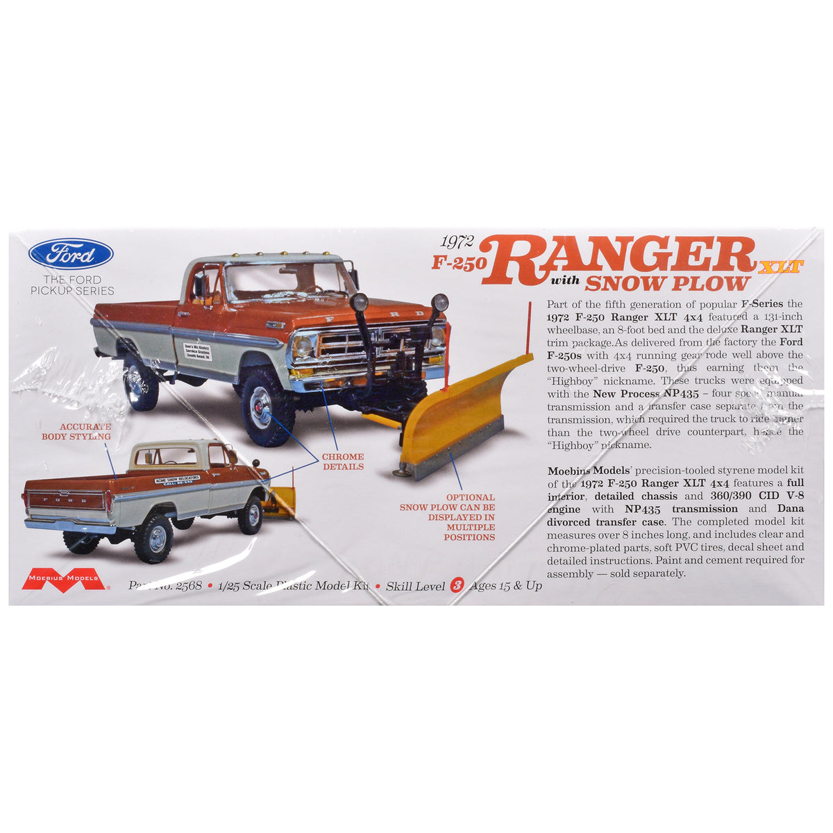 Skill 3 Model Kit 1972 Ford F-250 Ranger XLT Pickup Truck with Snow Plow 1/25 Scale Model