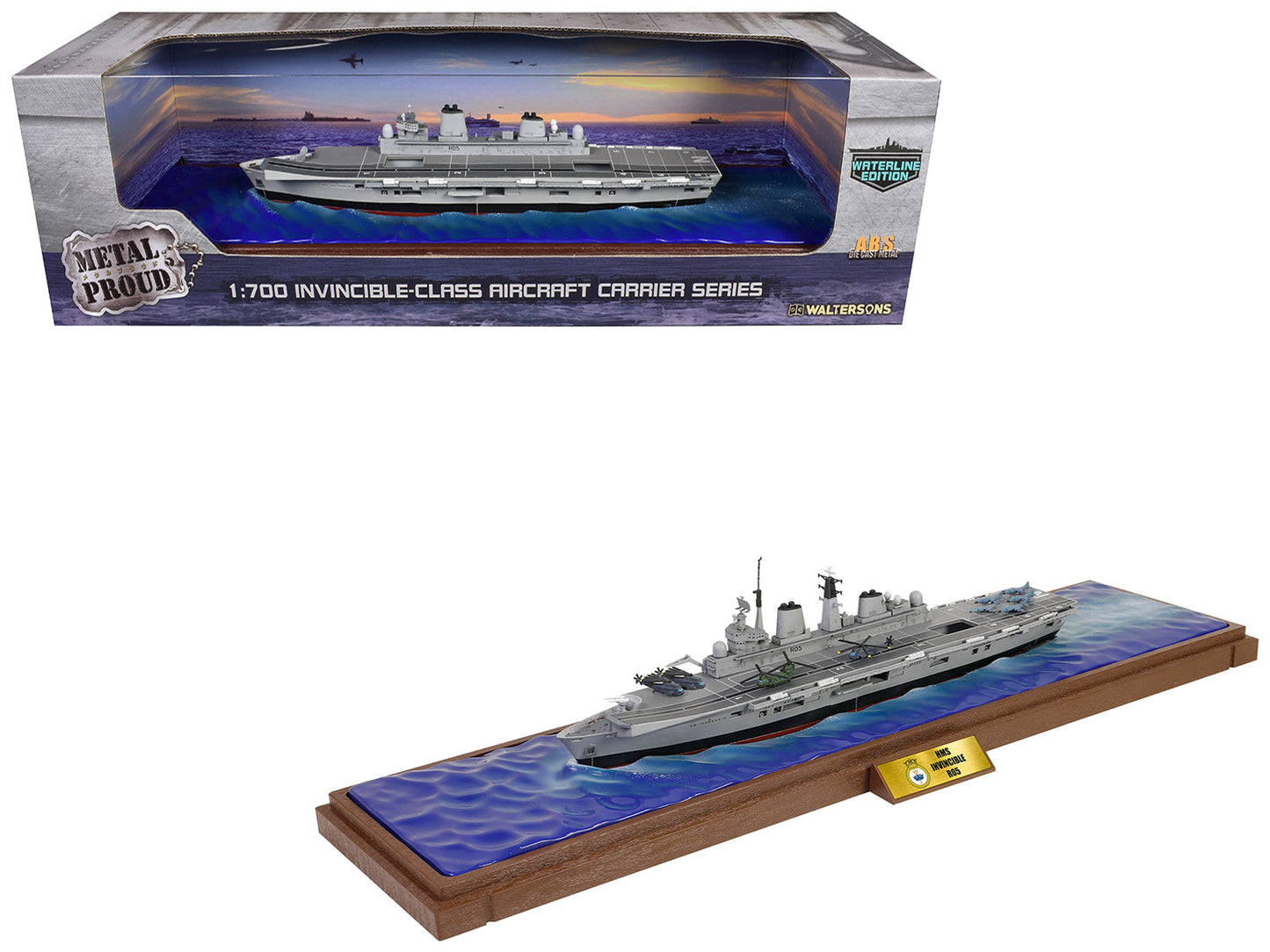 British HMS Invincible (R05) Aircraft Carrier Waterline Edition "Falklands War" (1982) British Royal Navy "Battleship" Series 1/700 Diecast Model