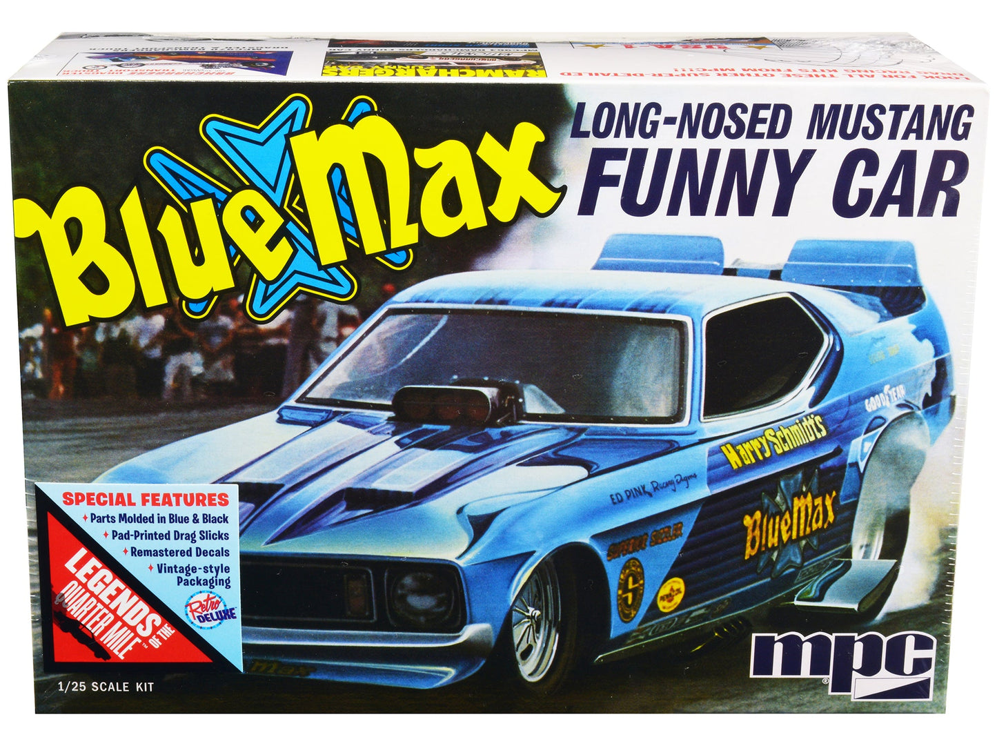 Skill 2 Model Kit "Blue Max" Long Nose Mustang Funny Car 1/25 Scale Model Car