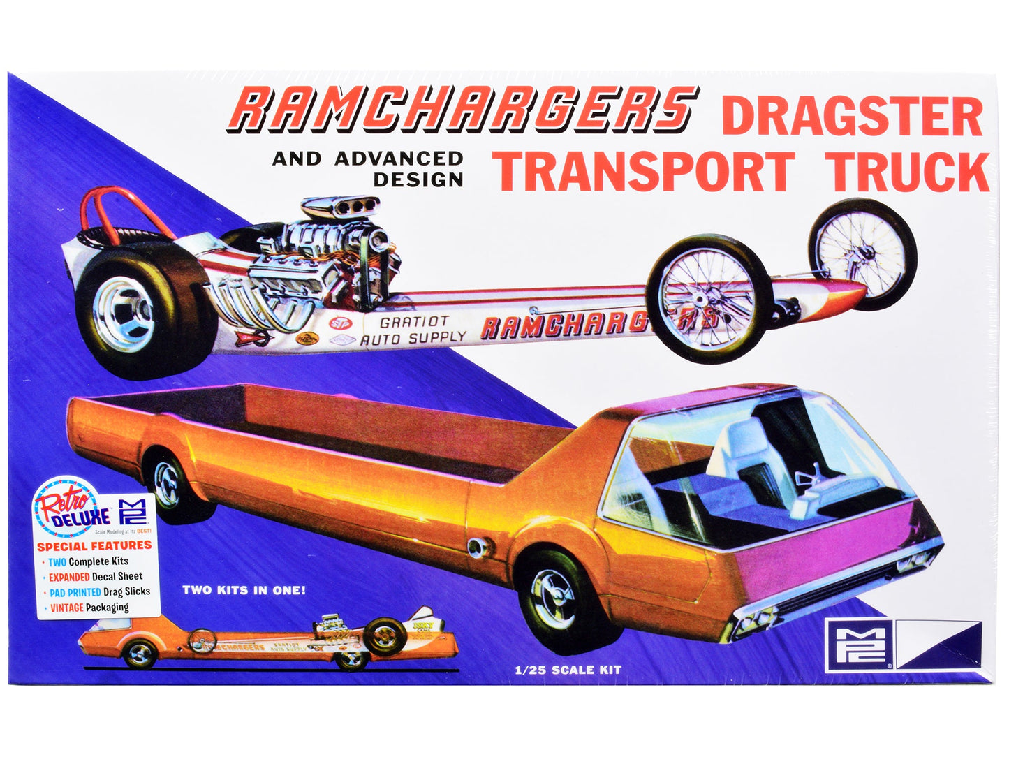 Skill 2 Model Kit Ramchargers Dragster and Advanced Design Transport Truck 2 Kits in 1 1/25 Scale Models