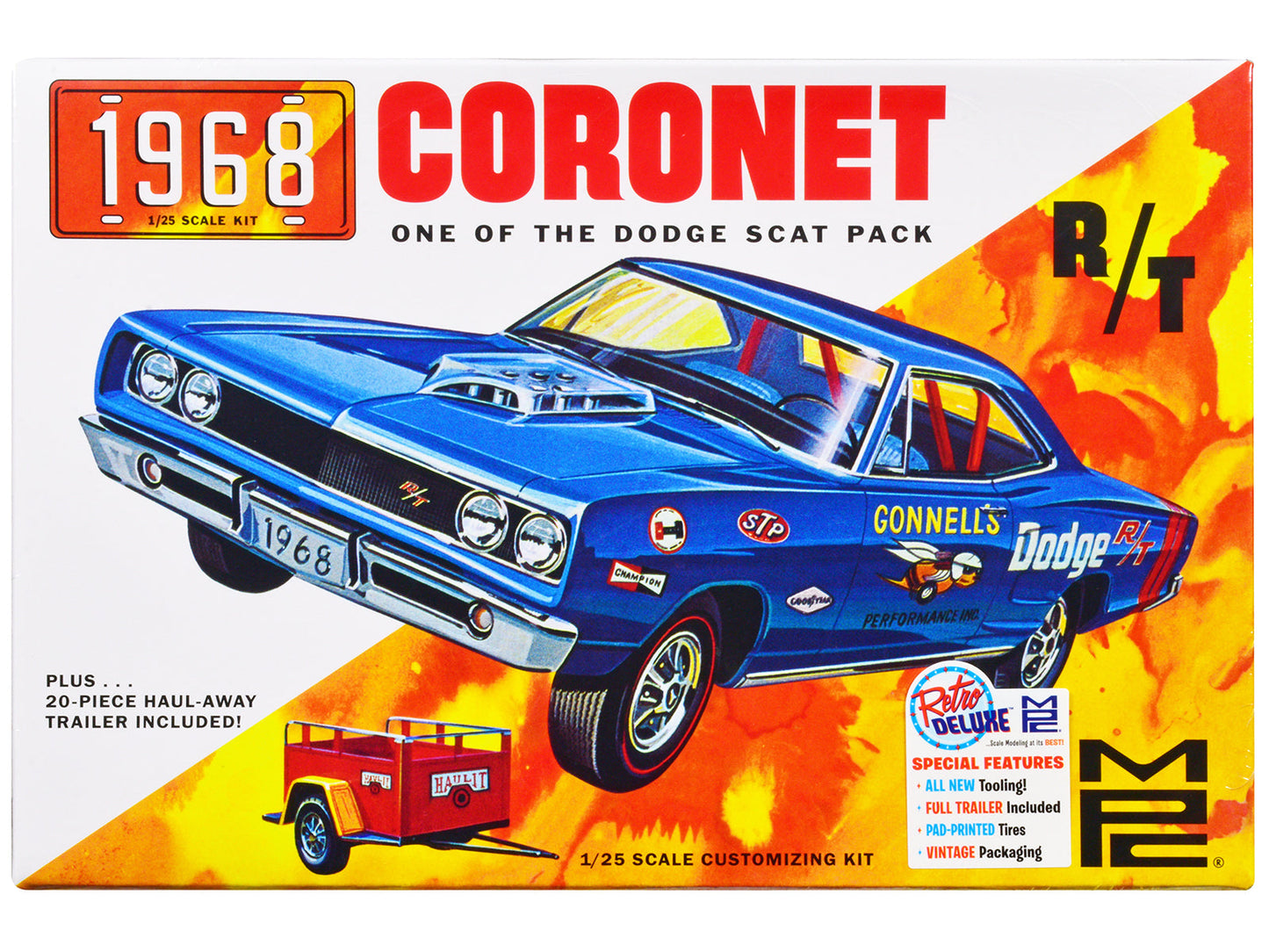 Skill 2 Model Kit 1968 Dodge Coronet Hardtop with Trailer 1/25 Scale Model