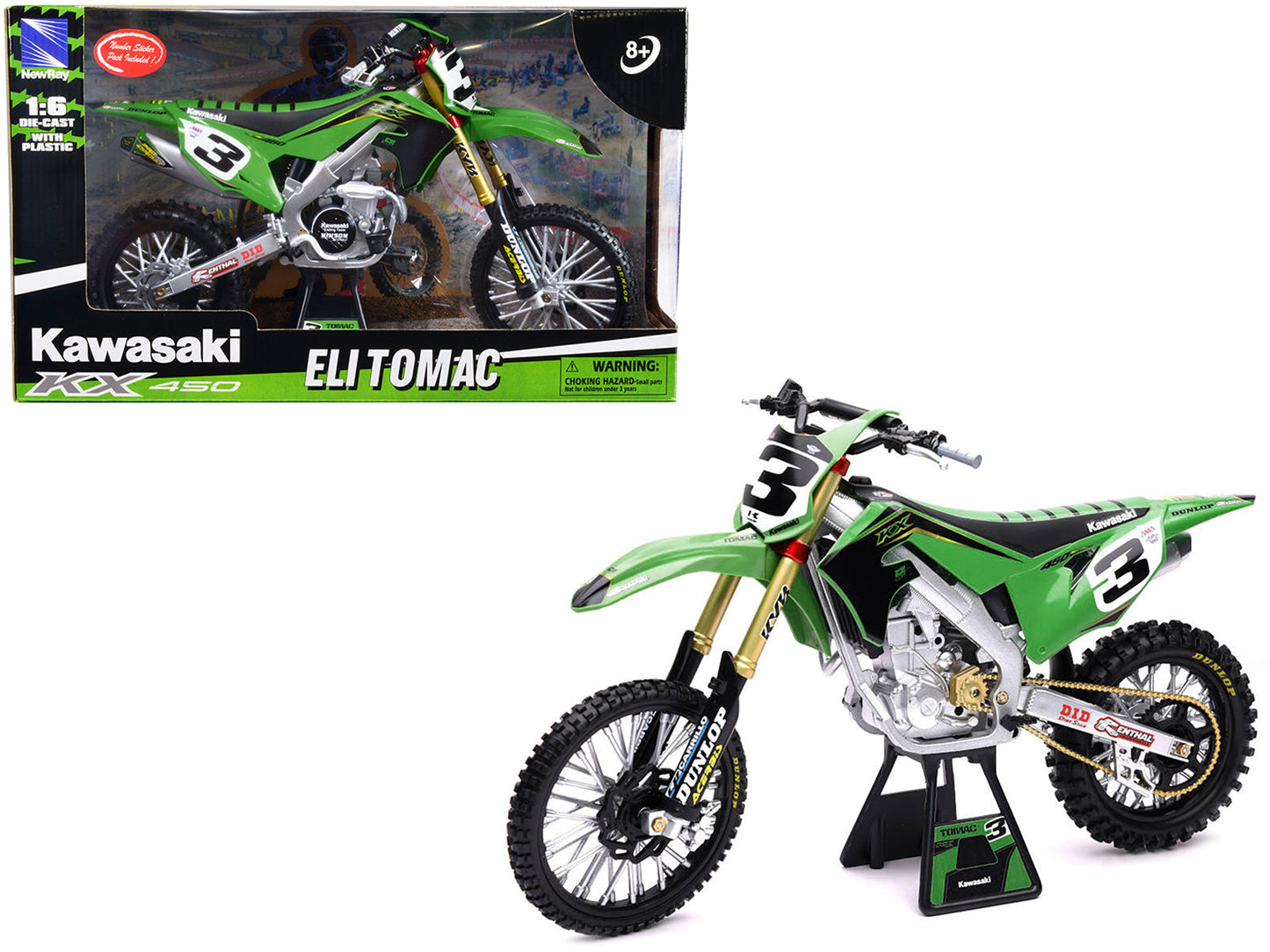 Kawasaki KX 450F Dirt Bike Motorcycle #3 Eli Tomac Green and Black "Kawasaki Racing Team" 1/6 Diecast Model