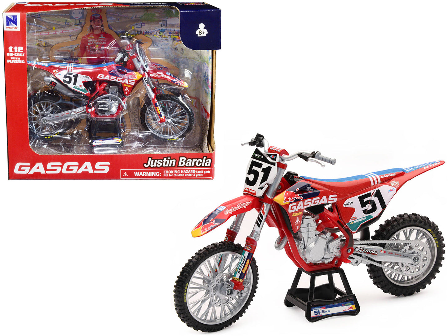 GasGas MC 450F Motorcycle #51 Justin Barcia "GasGas Factory Racing - Red Bull" 1/12 Diecast Model