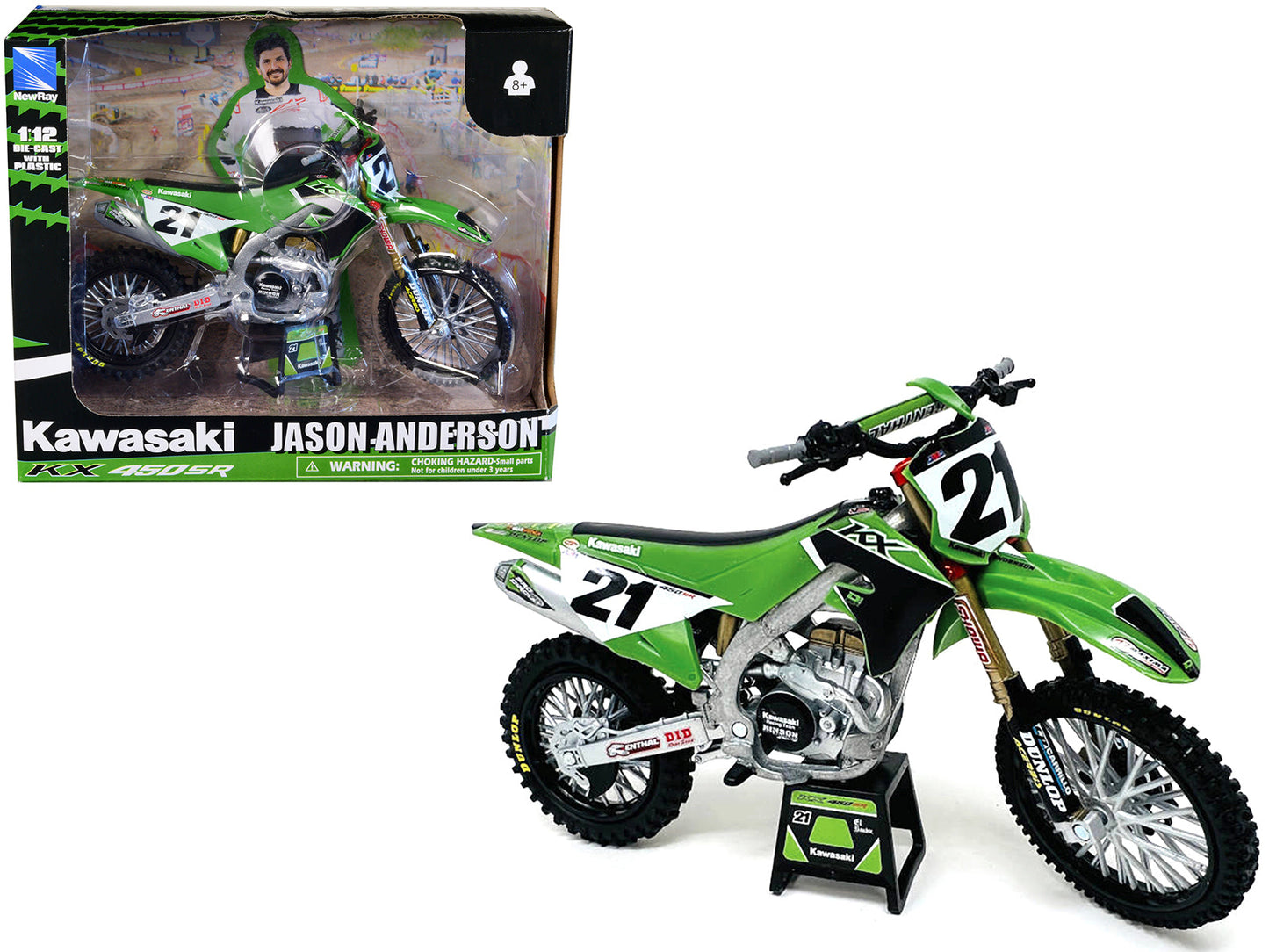 Kawasaki KX450SR Dirt Bike Motorcycle #21 Jason Anderson Green and Black "Kawasaki Racing Team" 1/12 Model