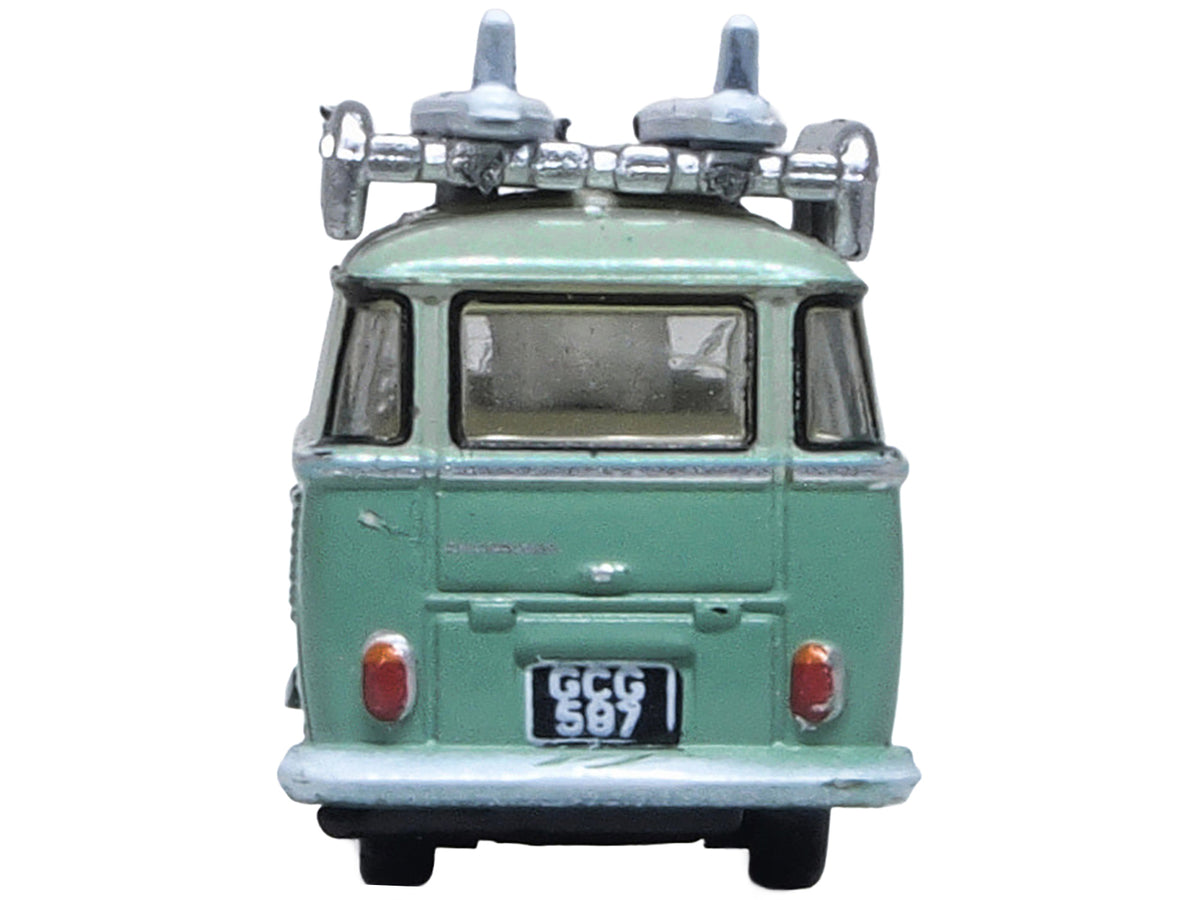 Volkswagen T1 Samba Bus RHD (Right Hand Drive) Green Two-Tone with Surfboards on Roof Rack 1/148 (N) Scale Diecast Model Car