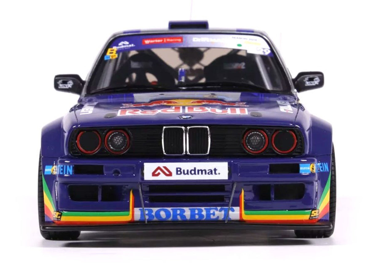2023 BMW E30 V8 Drift "Red Bull Driftbrothers" Blue and Silver with Graphics Limited Edition to 3000 pieces Worldwide 1/18 Model Car