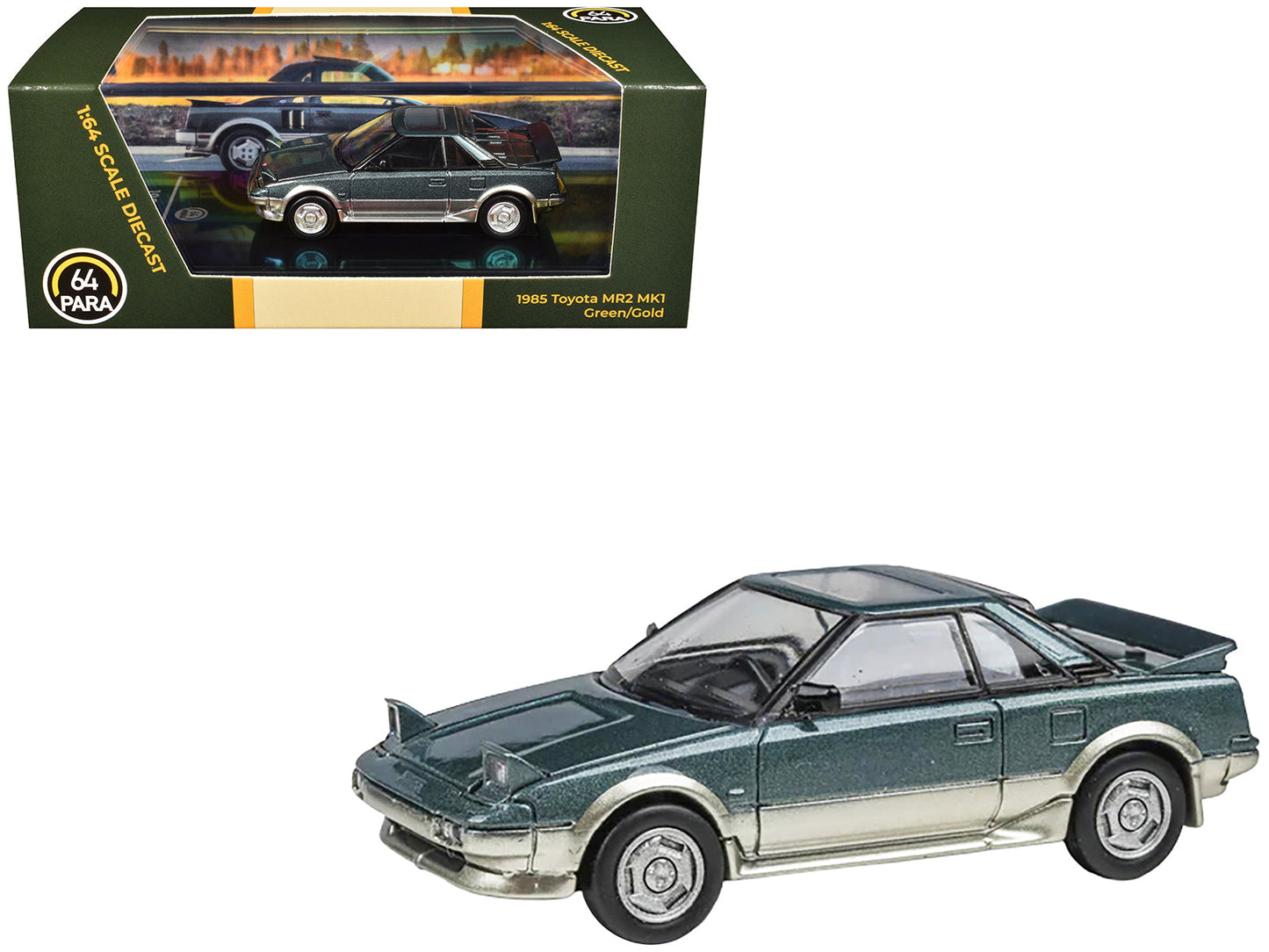 1985 Toyota MR2 MK1 Green Metallic and Gold with Sunroof 1/64 Diecast Model Car