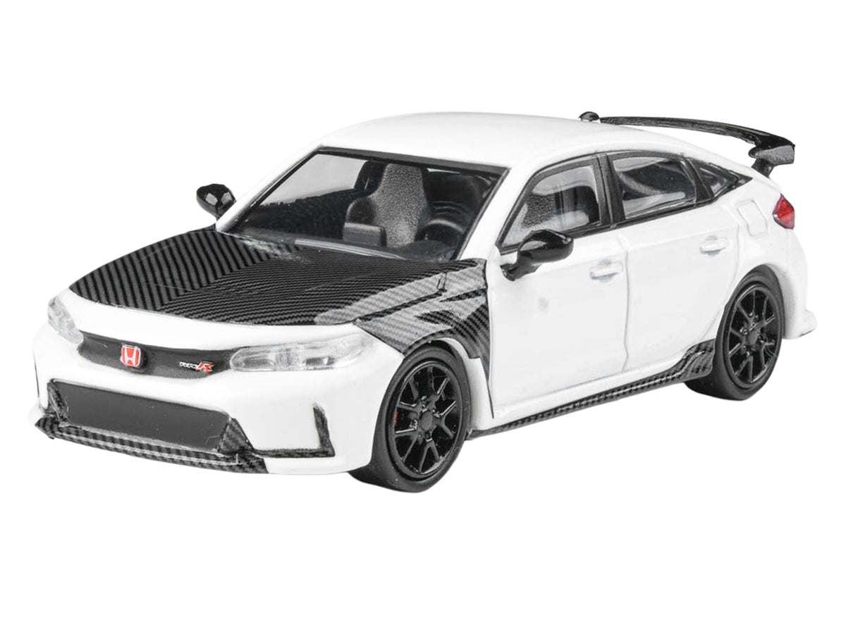 2025 Honda Civic Type R FL5 White with Carbon Hood and Accents 1/64 Diecast Model Car