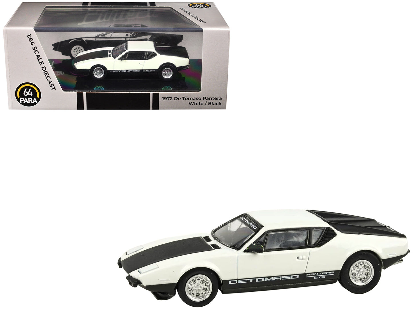 1972 De Tomaso Pantera White and Black 1/64 Diecast Model Car