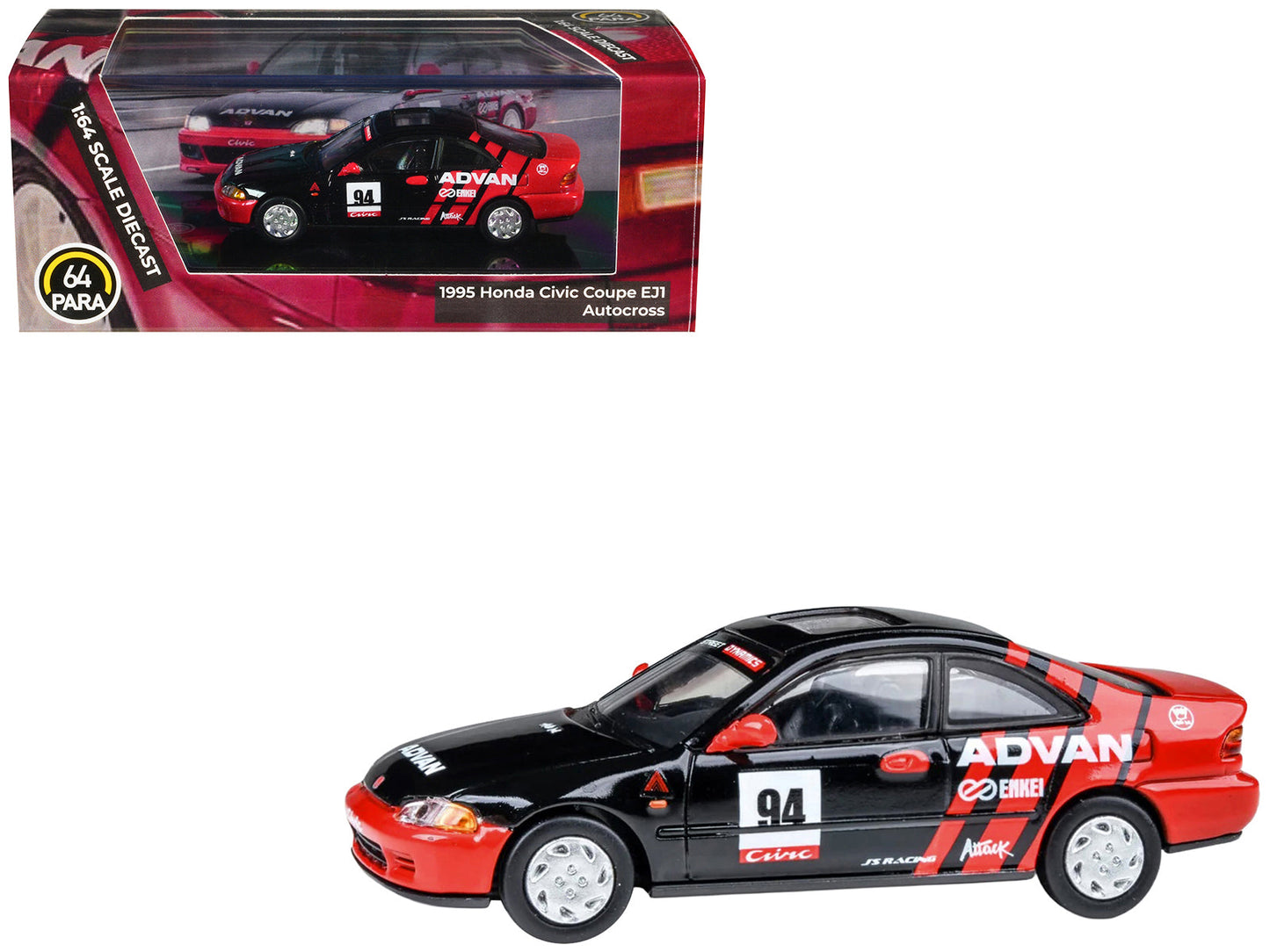 1995 Honda Civic Coupe EJ1 #94 "Autocross - ADVAN" Black and Red 1/64 Diecast Model Car
