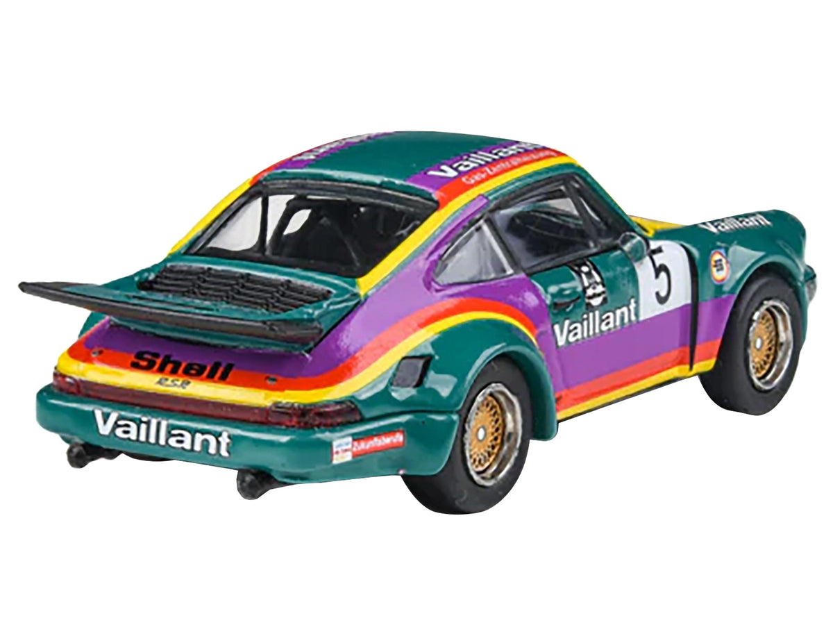 1975 Porsche 911 Carrera RSR 3.0 #5 "Kremer Racing - Vaillant" Green with Stripes 1/64 Diecast Model Car