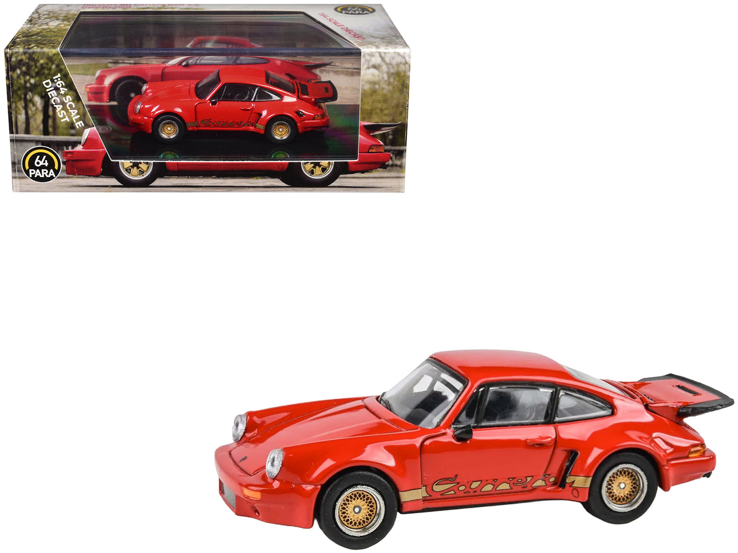 Porsche 911 Carrera RSR 3.0 Guards Red with Gold Stripes and Wheels 1/64 Diecast Model Car