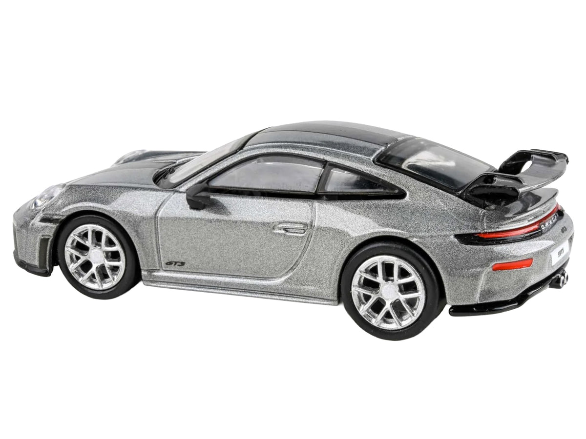 2025 Porsche 911 GT3 (992.2) GT Silver Metallic with Carbon Stripe 1/64 Diecast Model Car