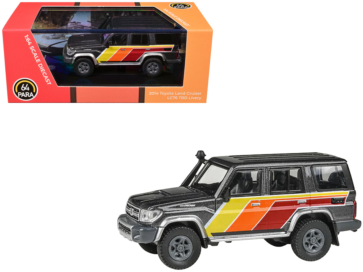2014 Toyota Land Cruiser LC76 "TRD Livery" Gray Metallic with Stripes 1/64 Diecast Model Car