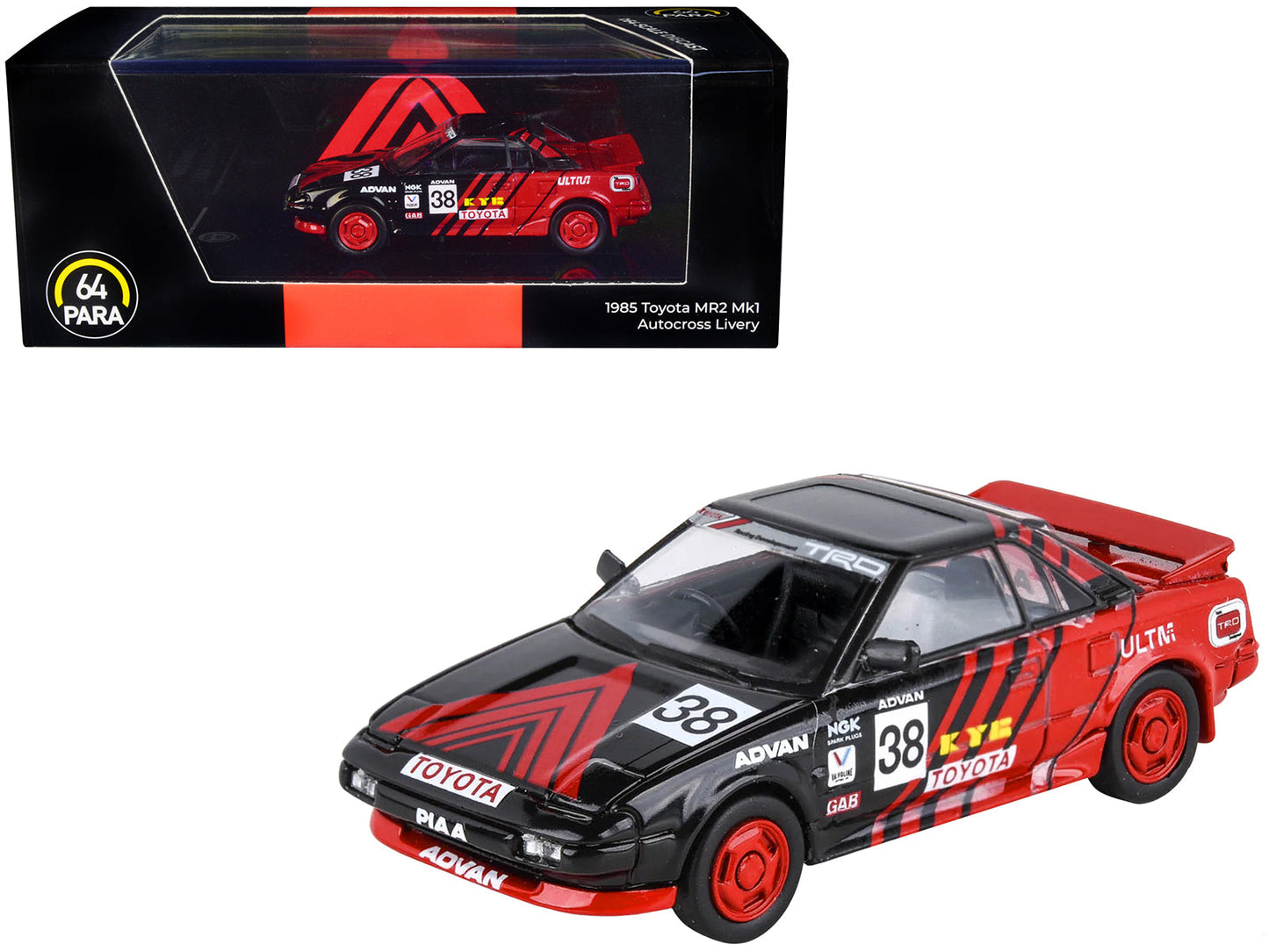 1985 Toyota MR2 MK1 RHD (Right Hand Drive) #38 Red and Black "Autocross Livery" 1/64 Diecast Model Car