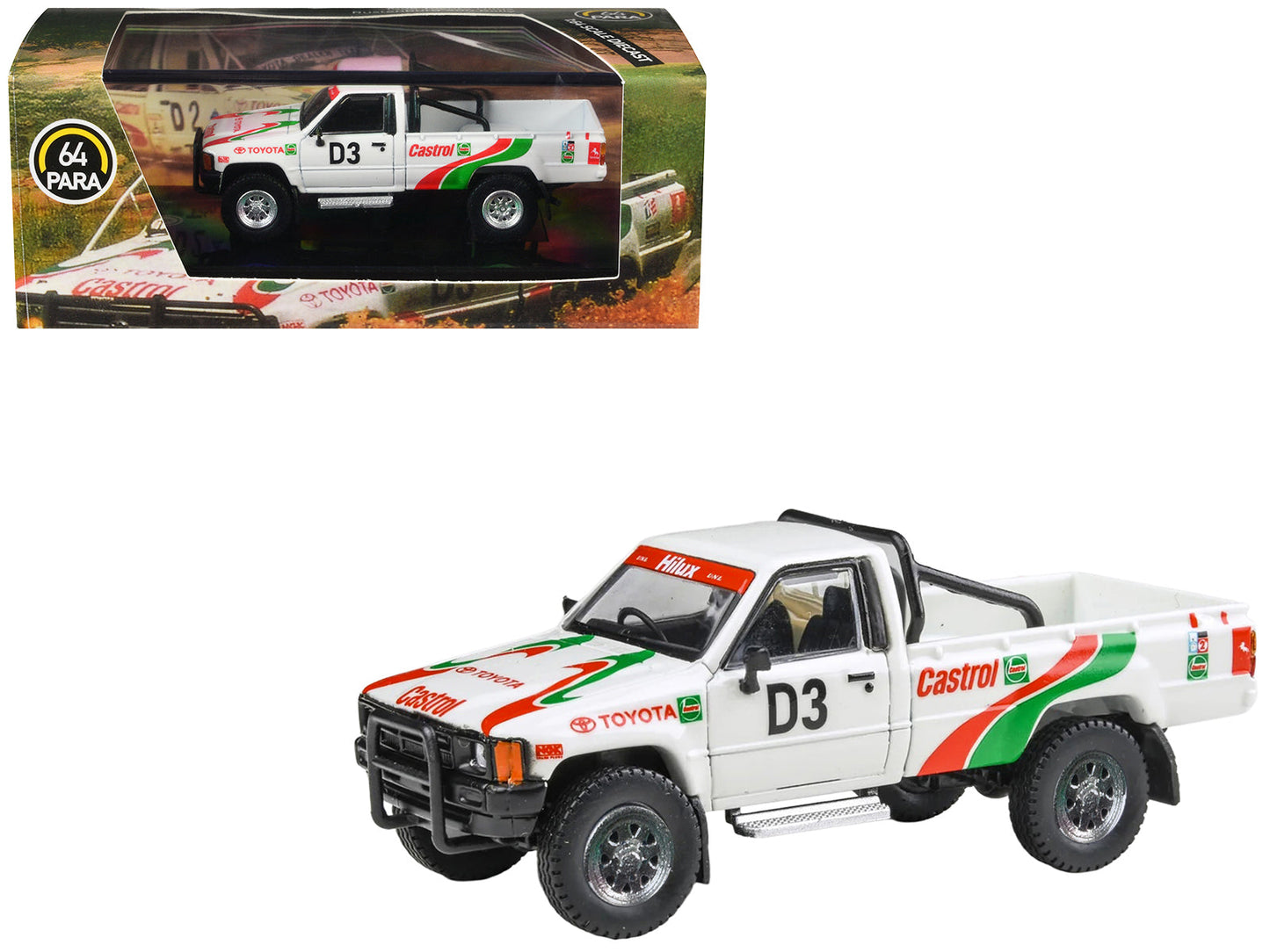 Toyota Hilux Pickup Truck #D3 "Castrol" White with Graphics "Rustenburg 400 Rally" (1995) 1/64 Diecast Model Car