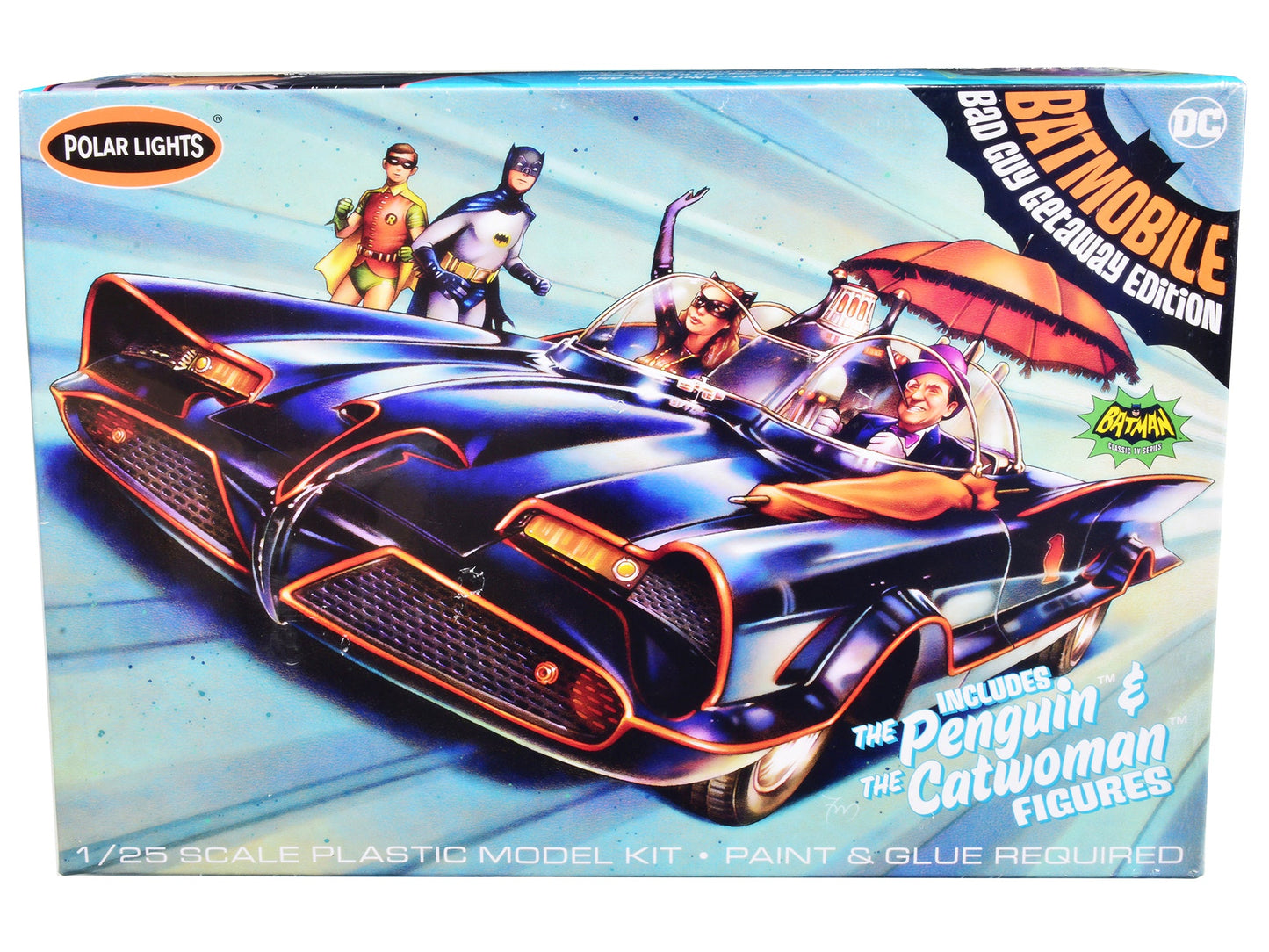 Skill 2 Model Kit 1966 Batmobile "Bad Guy Getaway Edition" with Penguin and Catwoman Figures "Batman" (1966-1968) TV Series 1/25 Scale Model