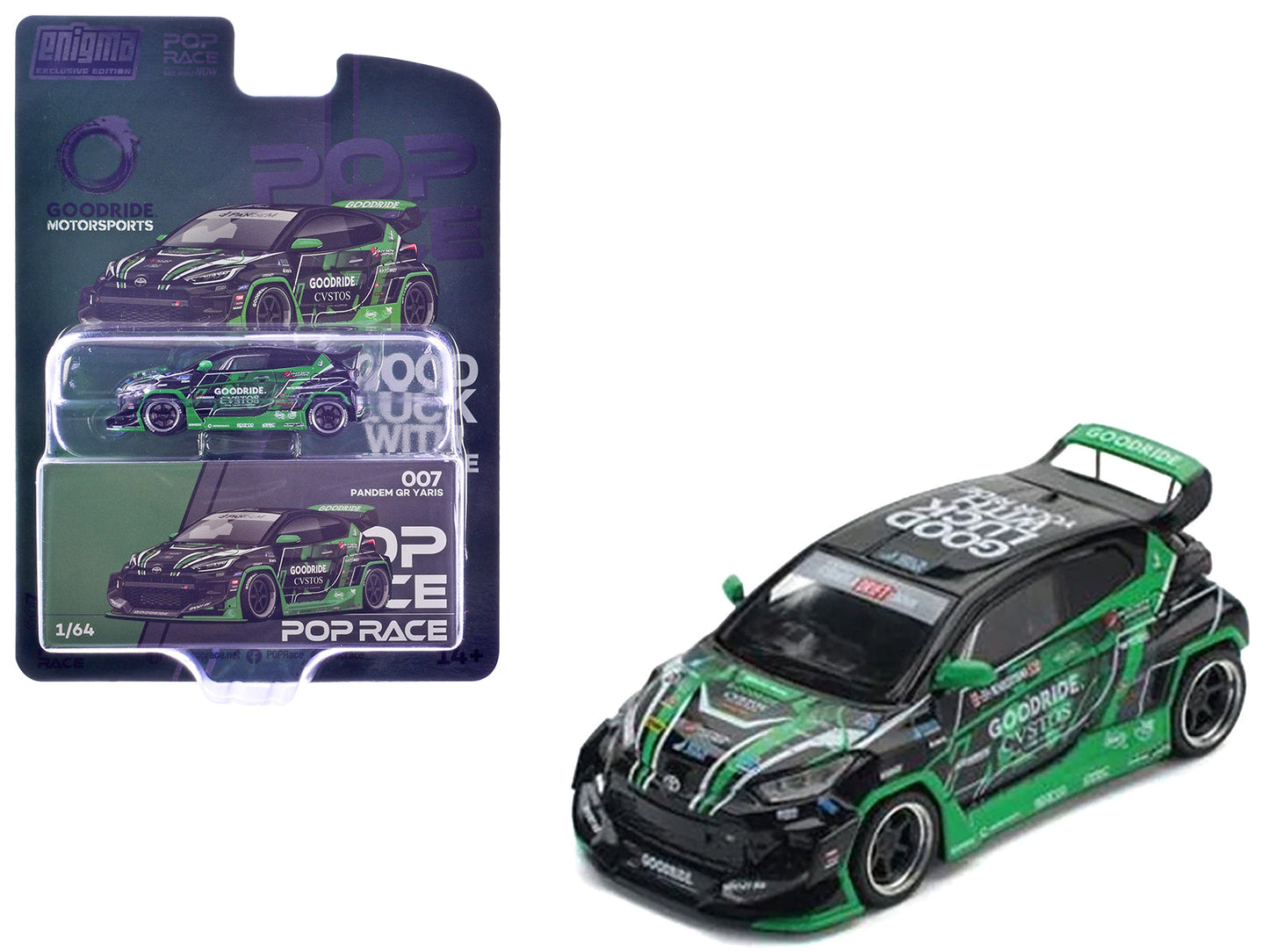 Pandem GR Yaris RHD (Right Hand Drive) "Goodride Motorsports" Green and Black with Graphics "Enigma Exclusive Edition" 1/64 Diecast Model Car