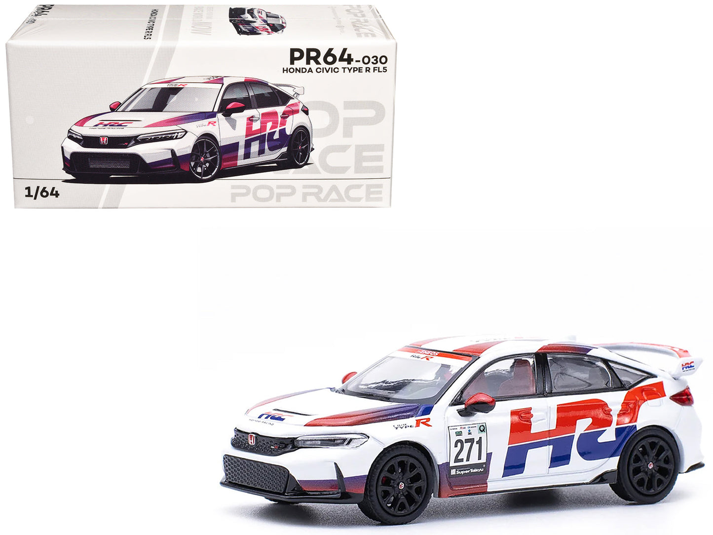 Honda Civic Type R FL5 "HRC - Honda Racing" White with Graphics 1/64 Diecast Model Car