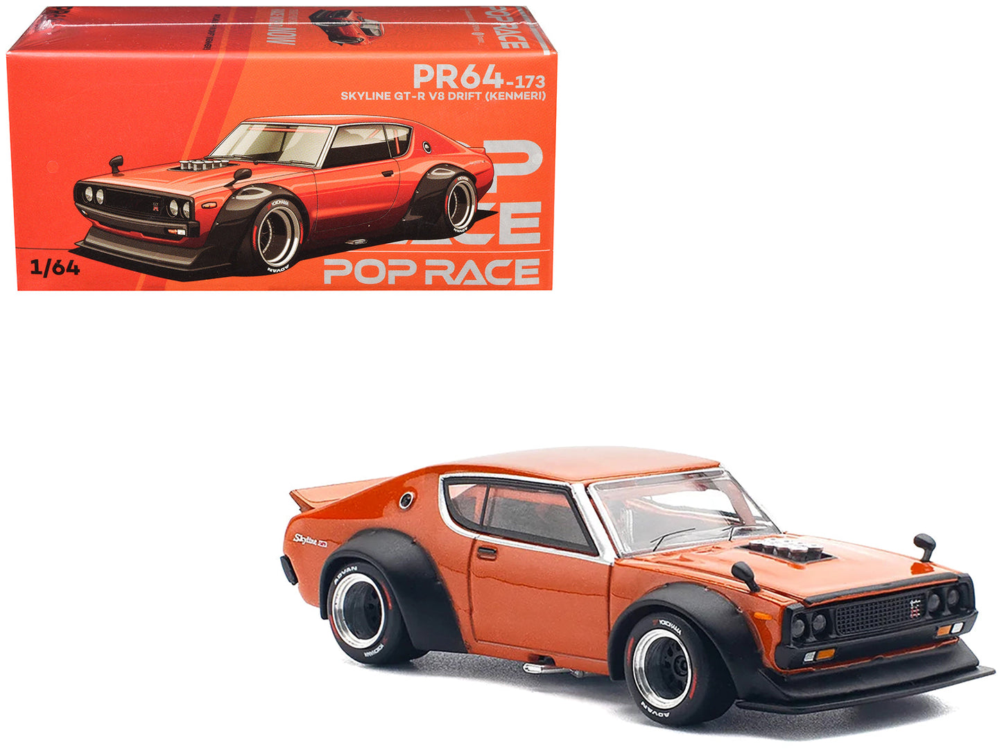 Skyline GT-R V8 Drift "Kenmeri" RHD (Right Hand Drive) Orange Metallic 1/64 Diecast Model Car