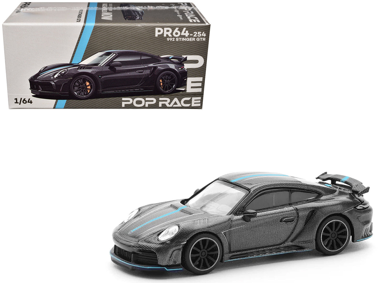 992 Stinger GTR Carbon Edition with Blue Stripe 1/64 Diecast Model Car