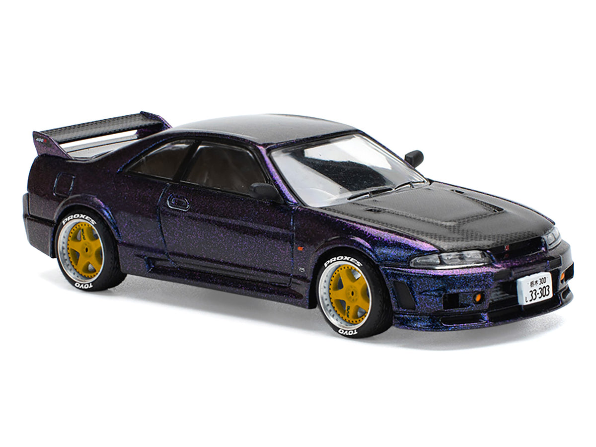 Skyline GT-R (R33) RHD (Right Hand Drive) Midnight Purple Metallic with Carbon Hood 1/64 Diecast Model Car