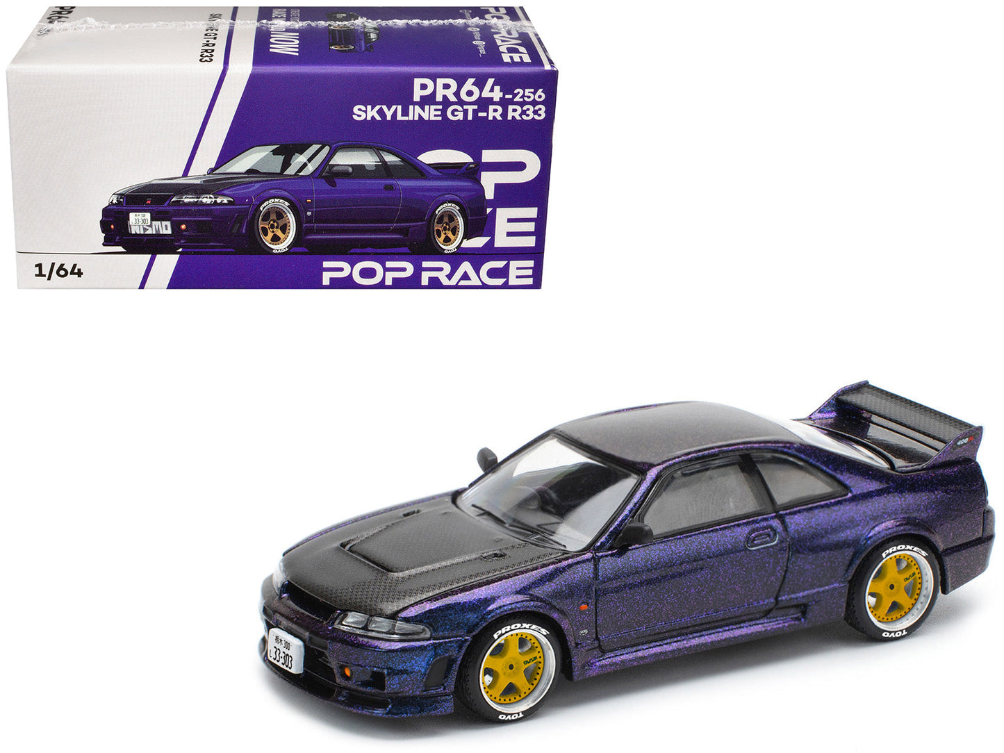 Skyline GT-R (R33) RHD (Right Hand Drive) Midnight Purple Metallic with Carbon Hood 1/64 Diecast Model Car