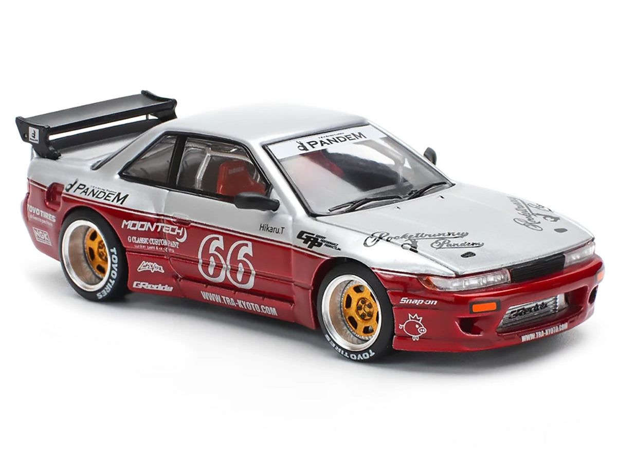 Nissan Pandem S13 RHD (Right Hand Drive) #66 "Moontech" Silver and Red Metallic 1/64 Diecast Model Car