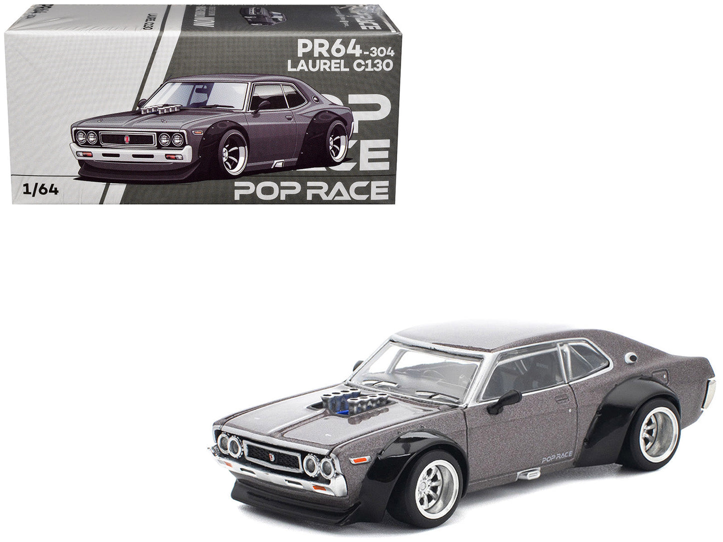 Datsun Laurel C130 RHD (Right Hand Drive) Gray Metallic 1/64 Diecast Model Car