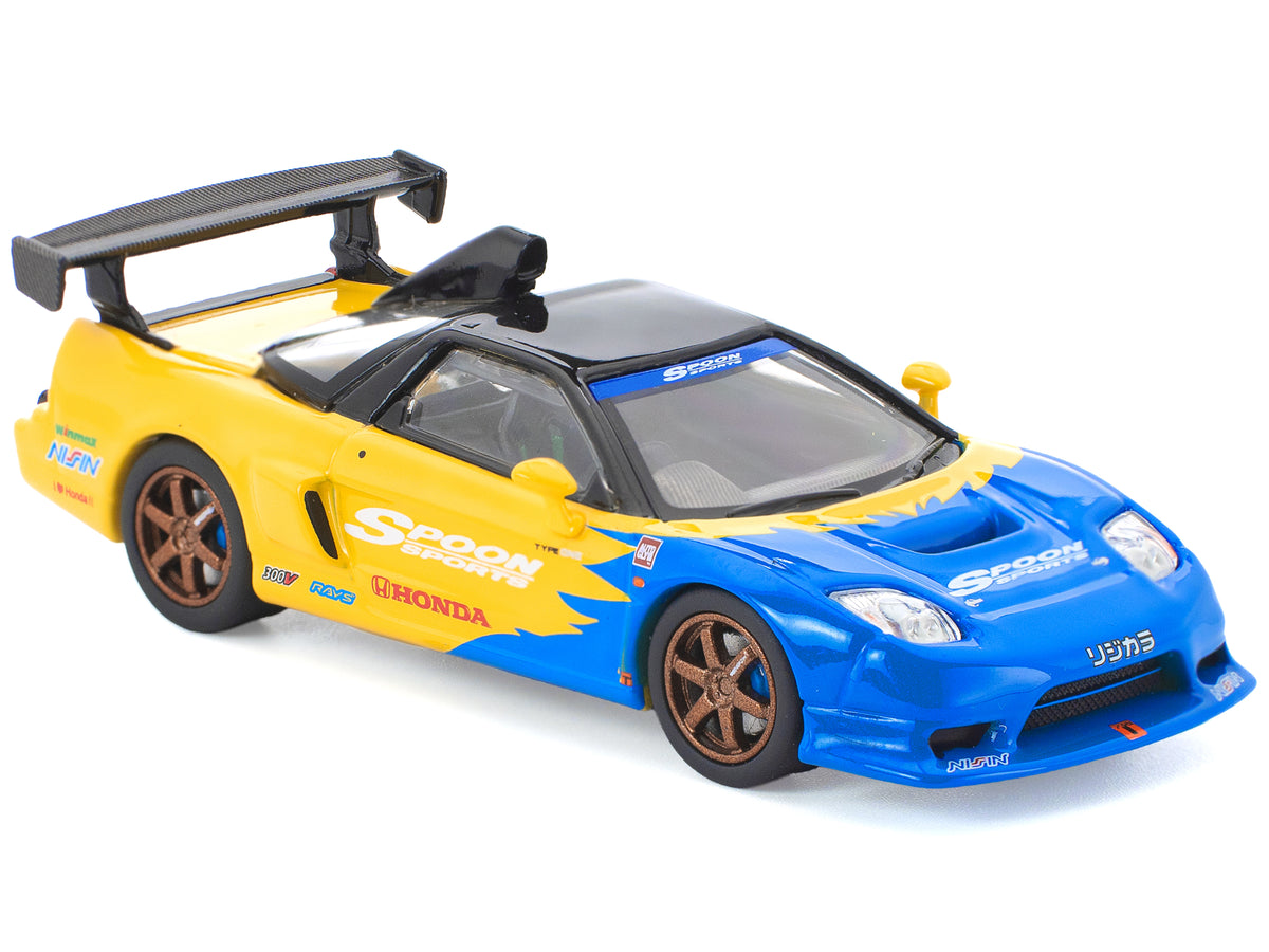Honda NSX-R GT RHD (Right Hand Drive) "Spoon Sports" Blue and Yellow with Black Top 1/64 Diecast Model Car