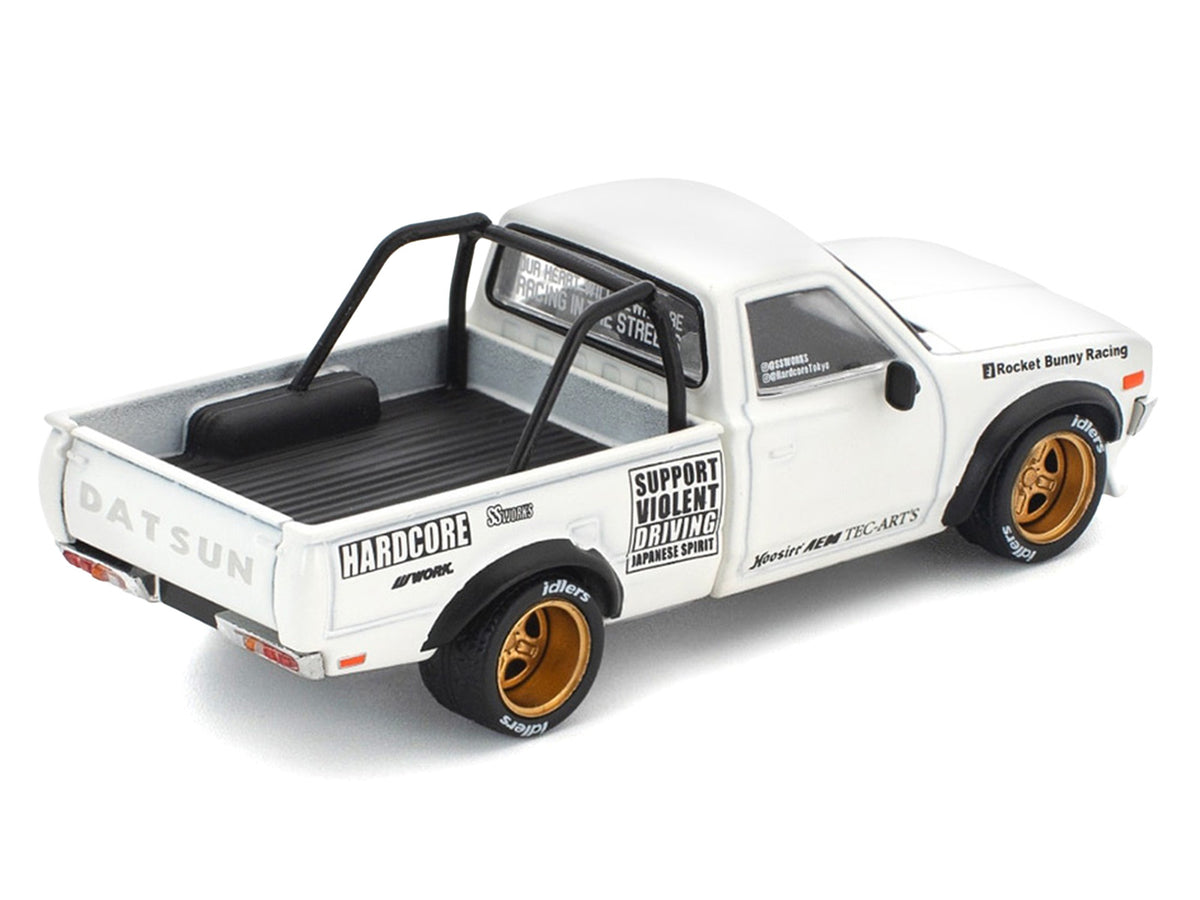 Datsun Pandem 620 Pickup Truck "Rocket Bunny Racing" White with Graphics 1/64 Diecast Model Car