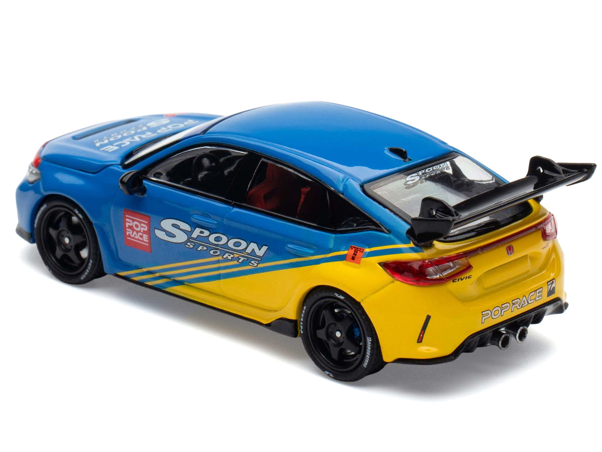 Honda Civic Type R FL5 "Spoon Sports" Blue and Yellow "Tokyo Auto Salon - Hong Kong 2025" 1/64 Diecast Model Car