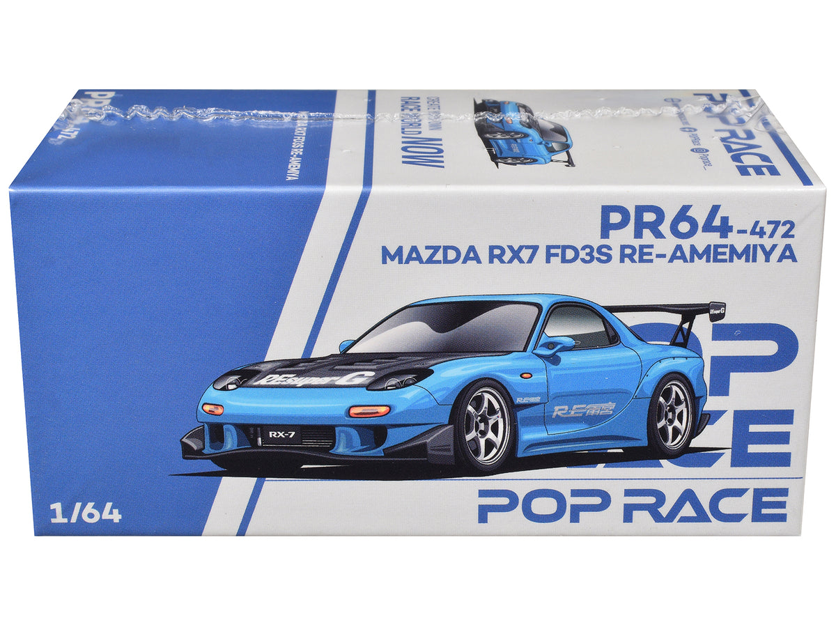 Mazda RX7 (FD3S) RE Amemiya RHD (Right Hand Drive) Light Blue with Carbon Hood "Tokyo Auto Salon 2026" 1/64 Diecast Model Car