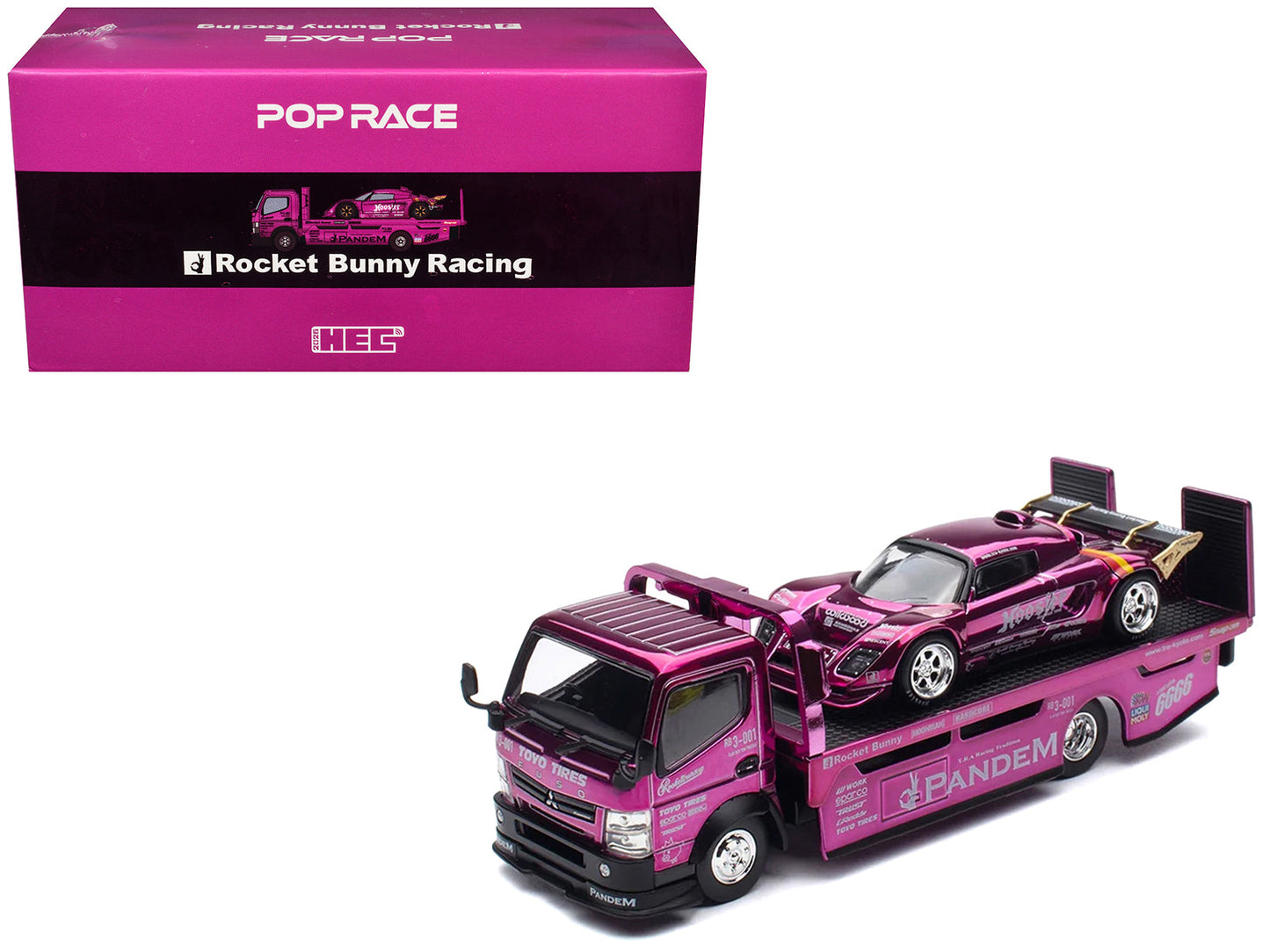 Nissan Pandem Fuso-300 Flatbed Truck RHD (Right Hand Drive) Purple Chrome and Lotus Pandem Elise Purple Chrome with Graphics 2 Car Box Set "Hobby Expo China 2026" 1/64 Diecast Model Car