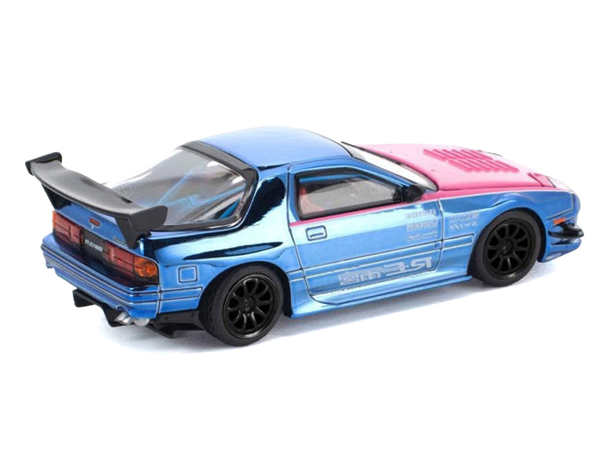 Mazda RX7 (FC3S) RE Amemiya RHD (Right Hand Drive) Blue Chrome with Pink Hood "Street 7 Chrome" 1/64 Diecast Model Car