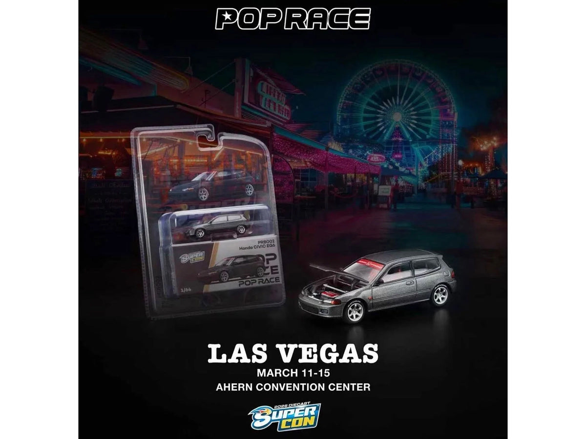 Honda Civic EG6 RHD (Right Hand Drive) Gray Metallic with Red Interior "2026 Diecast Super Con Las Vegas Event Exclusive" 1/64 Diecast Model Car