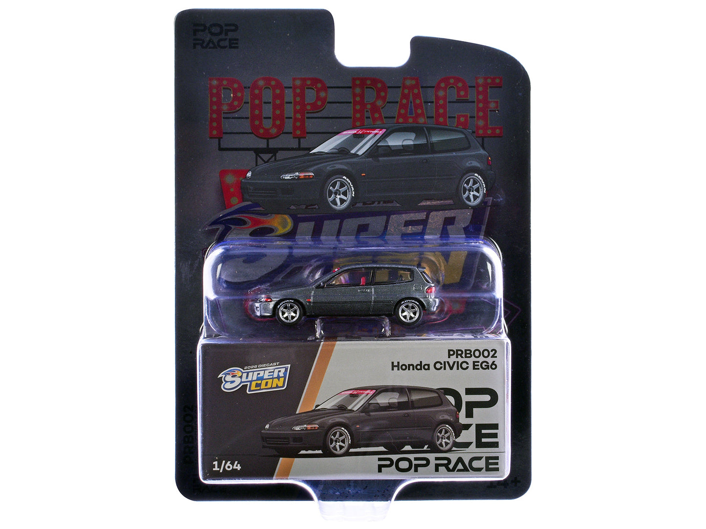 Honda Civic EG6 RHD (Right Hand Drive) Gray Metallic with Red Interior "2026 Diecast Super Con Las Vegas Event Exclusive" 1/64 Diecast Model Car