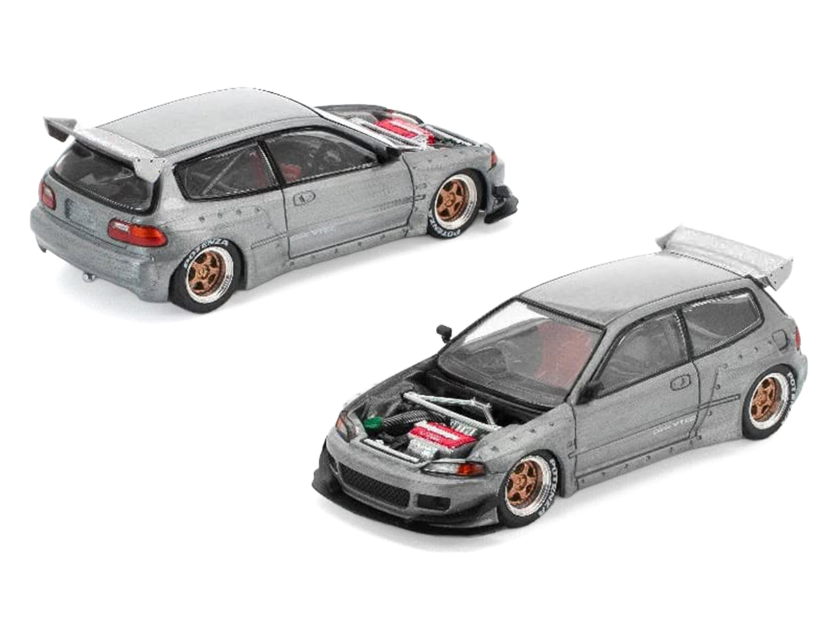 Pandem Civic EG6 RHD (Right Hand Drive) Raw Metal with No Hood 1/64 Diecast Model Car