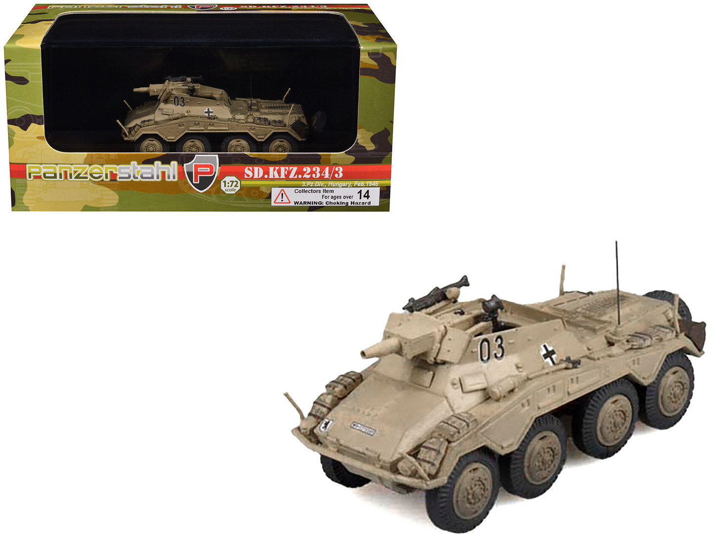 Sd.Kfz. 234/3 Armored Vehicle "#0 3rd Panzer Division Hungary" (1945) German Army 1/72 Diecast Model