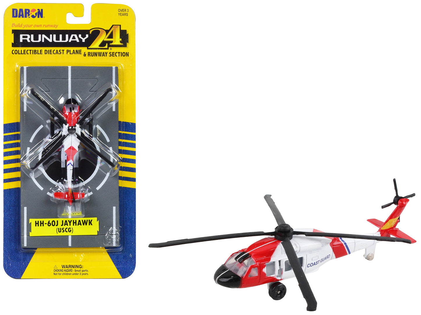 Sikorsky HH-60J Jayhawk Helicopter White and Red "United States Coast Guard" with Runway Section Diecast Model