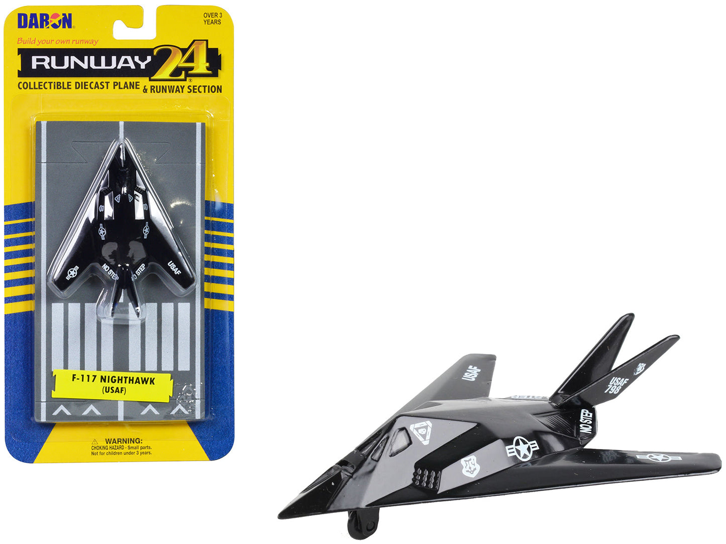 Lockheed F-117 Nighthawk Stealth Aircraft Black "United States Air Force" with Runway Section Diecast Model Airplane