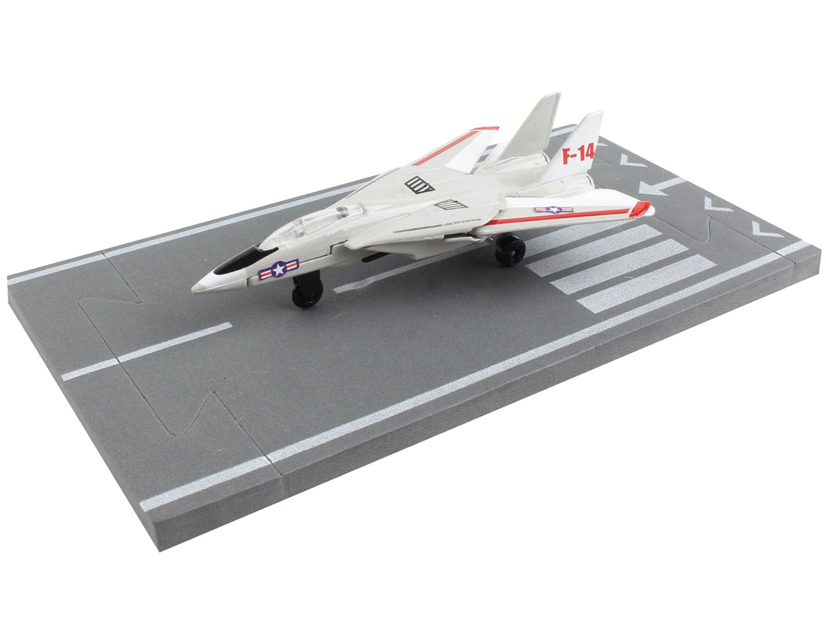 Grumman F-14 Tomcat Fighter Aircraft Gray with Red Stripes "United States Navy Test Aircraft" with Runway Section Diecast Model Airplane
