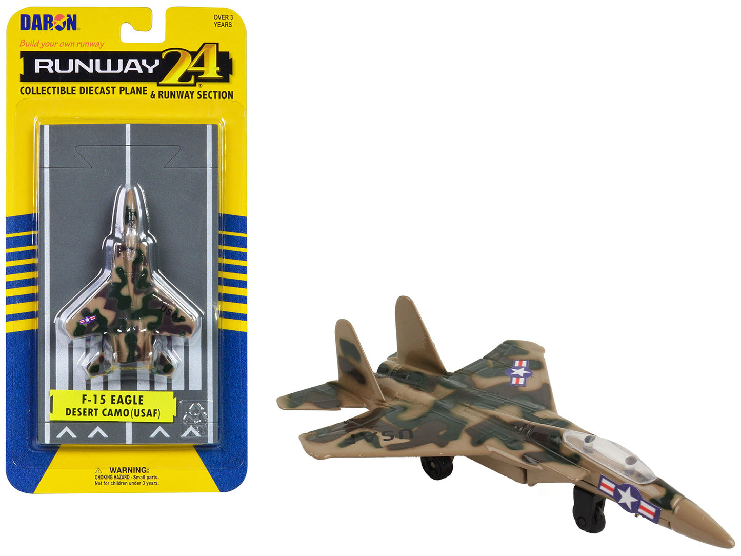 McDonnell Douglas F-15 Eagle Fighter Aircraft Desert Camouflage "United States Air Force" with Runway Section Diecast Model Airplane