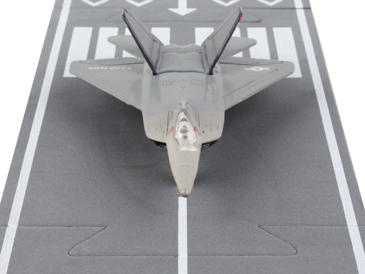 Lockheed Martin F-22 Raptor Stealth Aircraft Gray "United States Air Force YF-22" with Runway Section Diecast Model Airplane